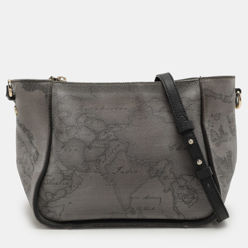 Alviero Martini 1A Classe Grey Coated Canvas and Leather Shoulder Bag Alviero Martini 1A Classe Grey Coated Canvas and Leather Shoulder Bag