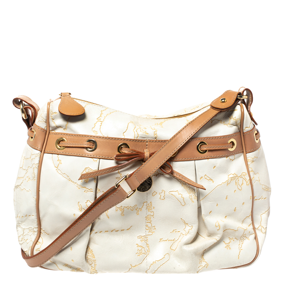 Alviero Martini 1A Classe White Geo Embossed Canvas Bow Satchel Alviero Martini 1A Classe White Geo Embossed Canvas Bow Satchel