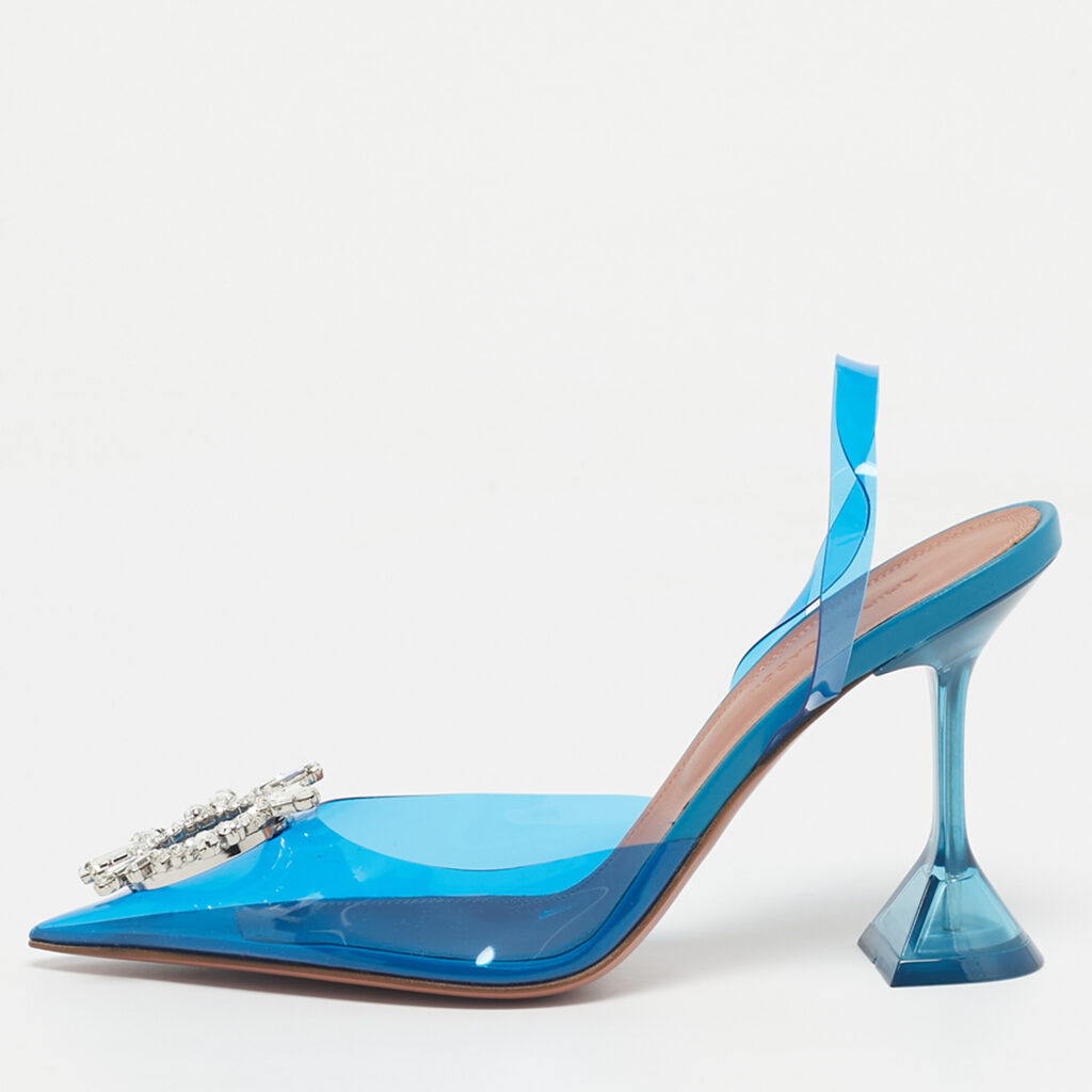 Amina Muaddi Blue PVC Begum Slingback Pumps Size 37.5