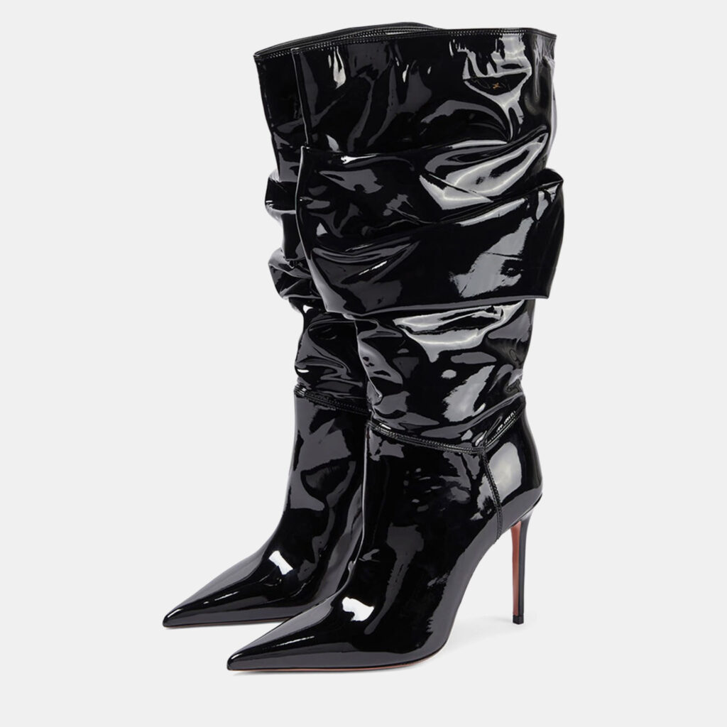 Amina Muaddi Jahleel Latex Black Leather Ankle Boots EU 38