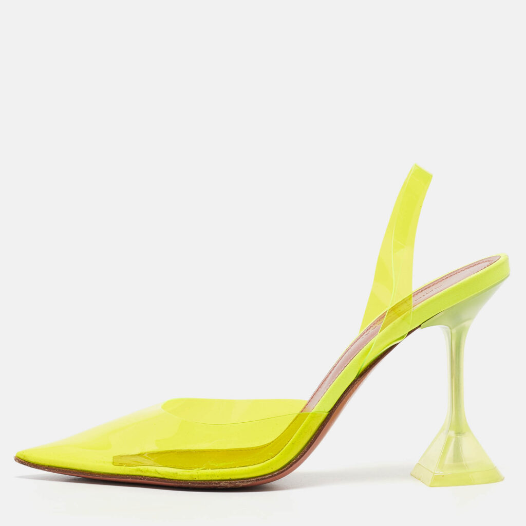 Amina Muaddi Neon Yellow PVC Holli Glass Slingback Pumps Size 37 Amina Muaddi Neon Yellow PVC Holli Glass Slingback Pumps Size 37