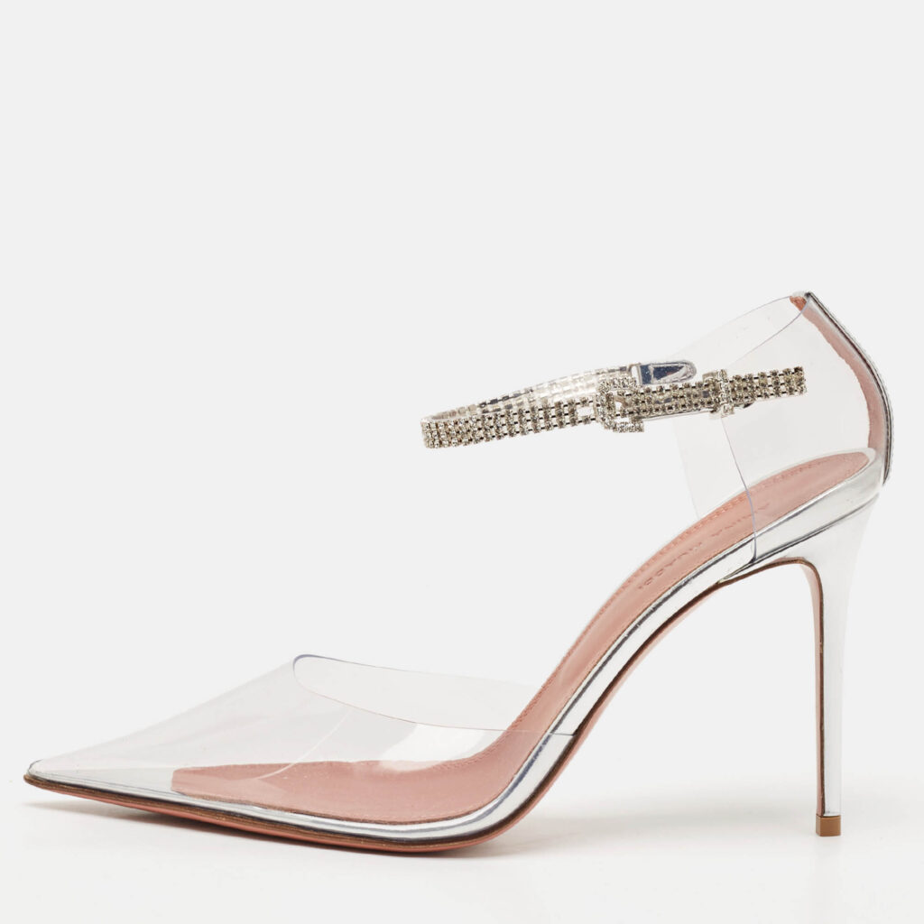 Amina Muaddi Transparent PVC and Leather Ursina Pumps Size 39