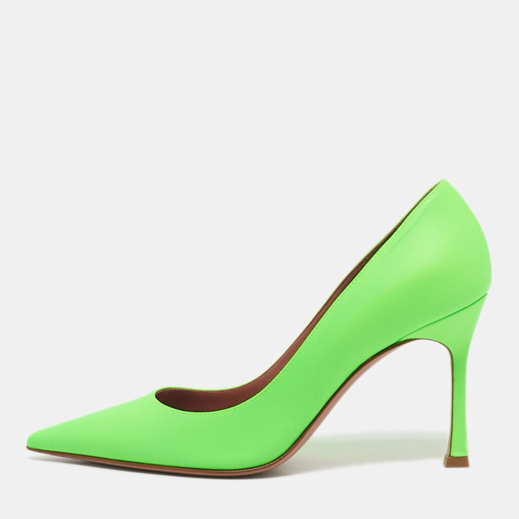 luxury-women-amina-muaddi-used-shoes-p1186151-007.jpg Amina Muaddi Neon Green Leather Sharon Pumps Size 37