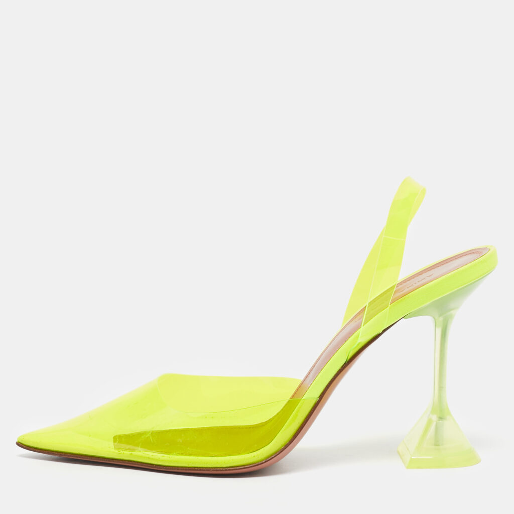 Amina Muaddi Neon Yellow PVC Holli Glass Slingback Pumps Size 38 Amina Muaddi Neon Yellow PVC Holli Glass Slingback Pumps Size 38