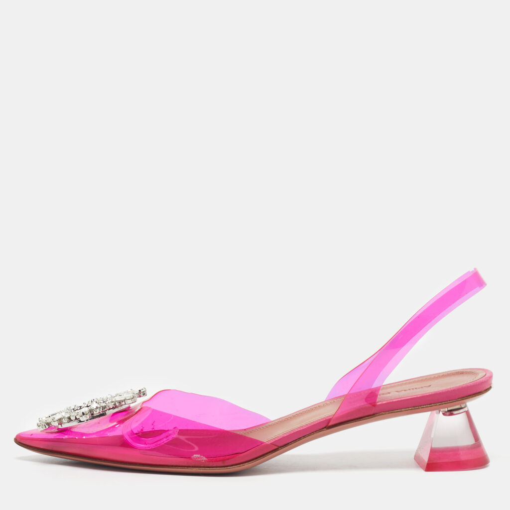 Amina Muaddi Pink PVC Rosie Pointed Toe Slingback Pumps Size 37 Amina Muaddi Pink PVC Rosie Pointed Toe Slingback Pumps Size 37