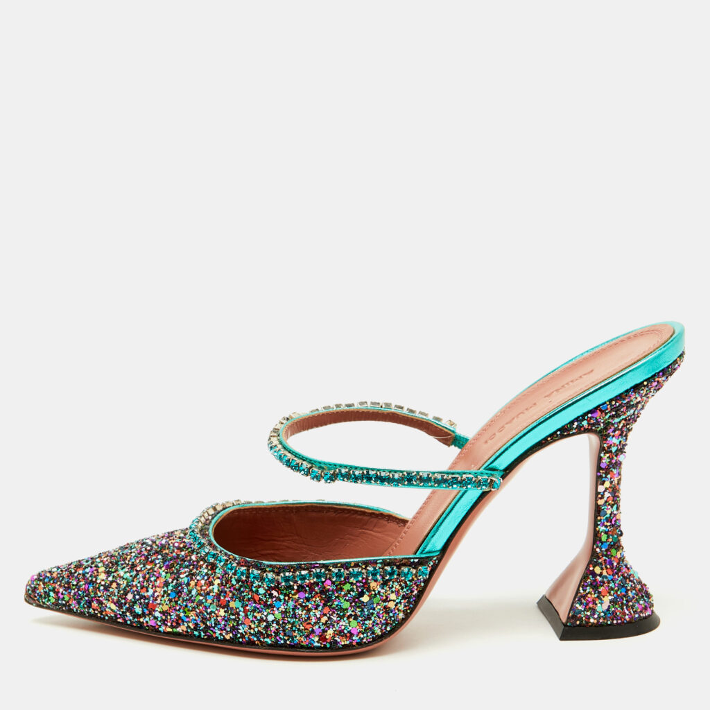 Amina Muaddi Multicolor Glitter Gilda Crystal Embellished Mules Size 38.5 Amina Muaddi Multicolor Glitter Gilda Crystal Embellished Mules Size 38.5