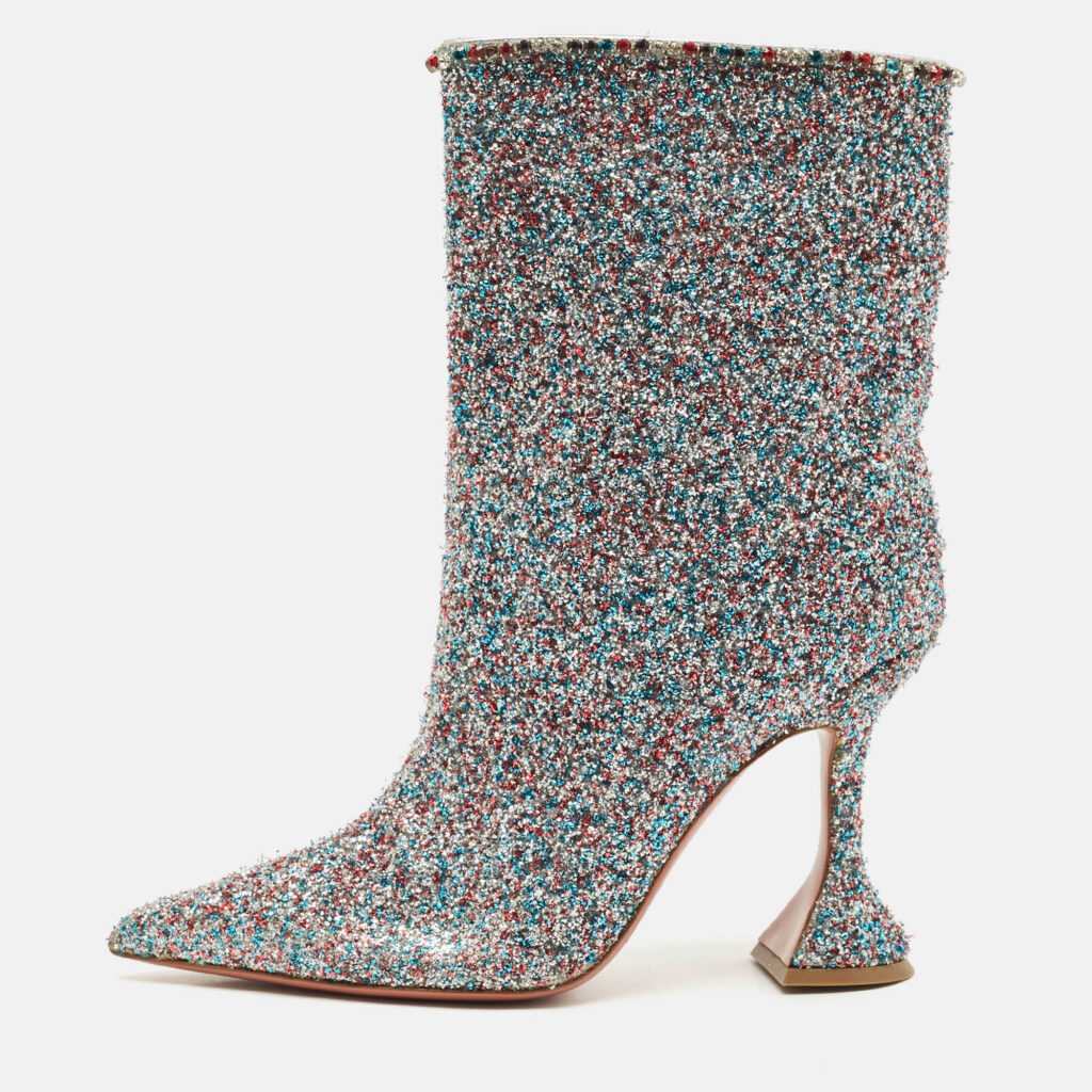 Amina Muaddi Multicolor Fabric and Glitter MIA MARTINI Ankle Length Boots Size 35 Amina Muaddi Multicolor Fabric and Glitter MIA MARTINI Ankle Length Boots Size 35