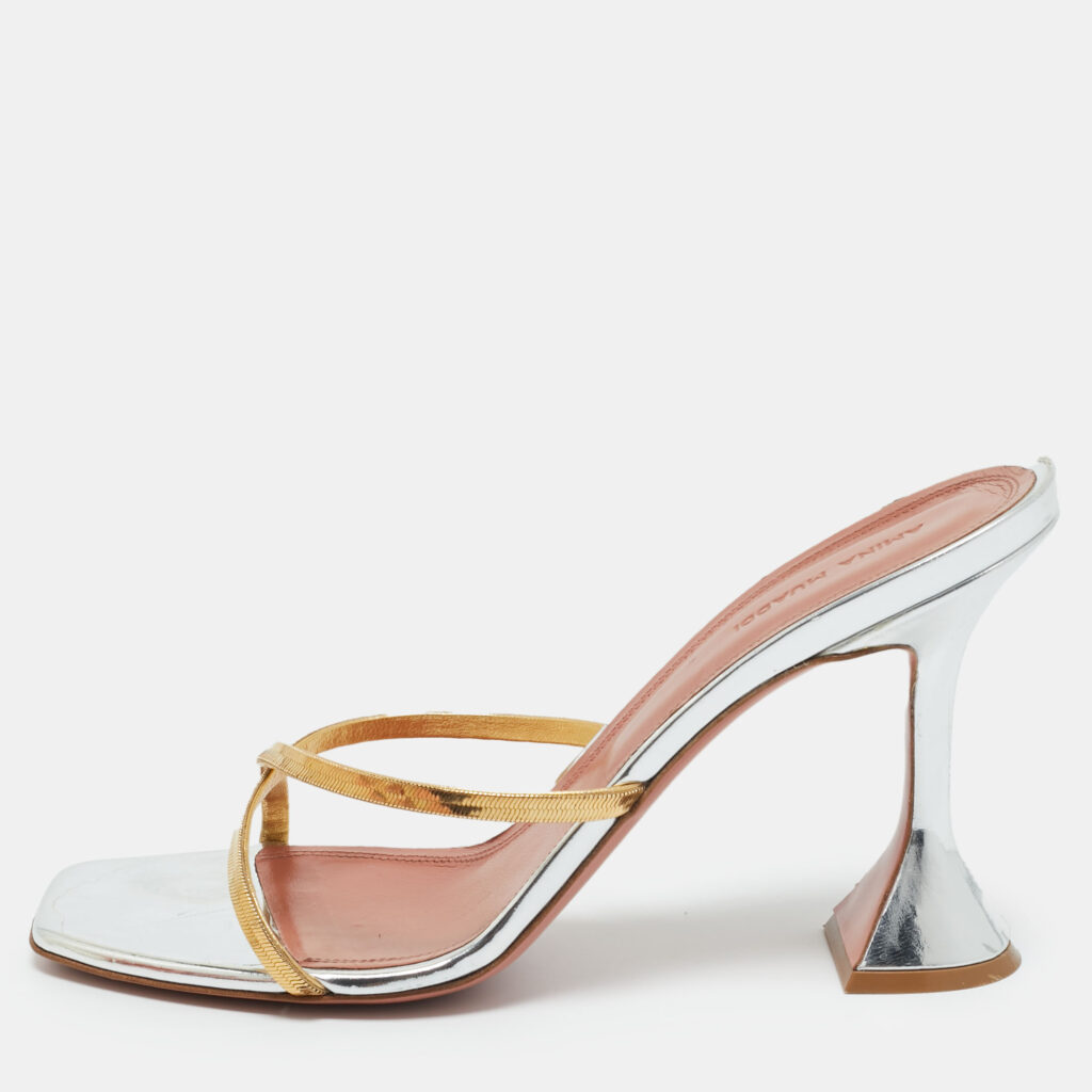 Amina Muaddi Gold/Silver Metal Henson Slide Sandals Size 39.5 Amina Muaddi Gold/Silver Metal Henson Slide Sandals Size 39.5