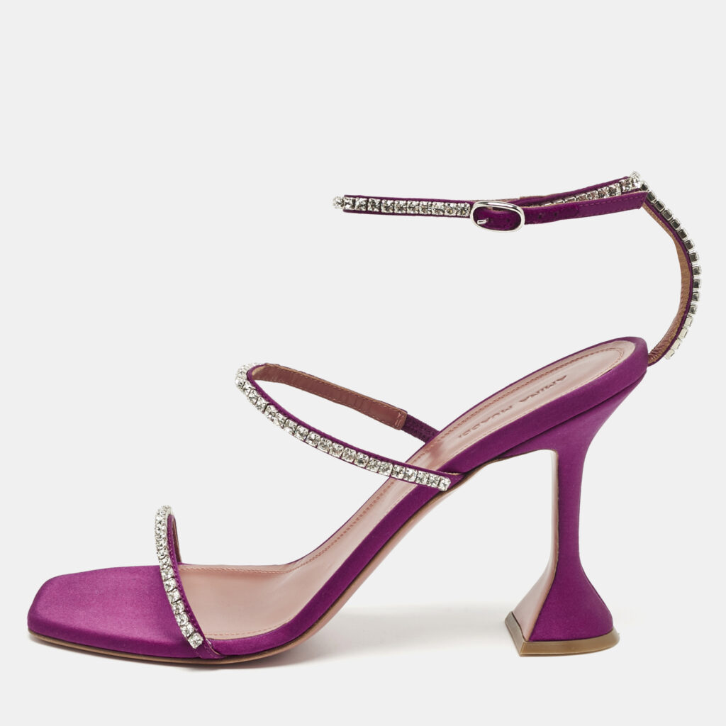 Amina Muaddi Purple Satin Gilda Ankle Strap Sandals Size 41 Amina Muaddi Purple Satin Gilda Ankle Strap Sandals Size 41
