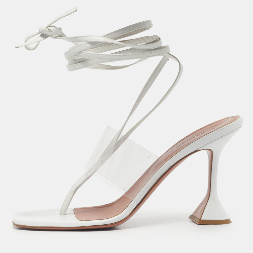Amina Muaddi White Leather and PVC Zula Ankle Strap Sandals Size 42 Amina Muaddi White Leather and PVC Zula Ankle Strap Sandals Size 42