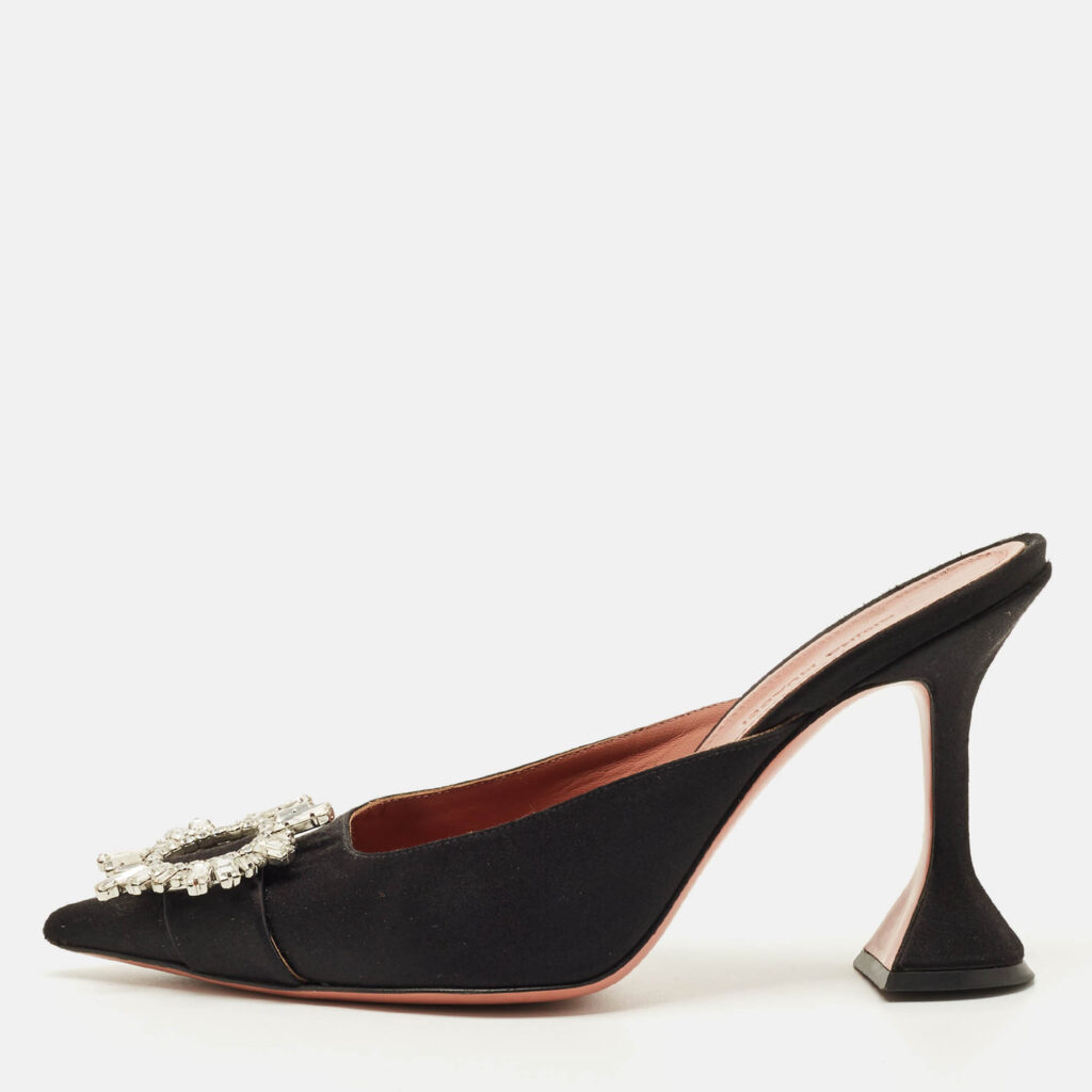 Amina Muaddi Black Satin Begum Mules Size 39 Amina Muaddi Black Satin Begum Mules Size 39