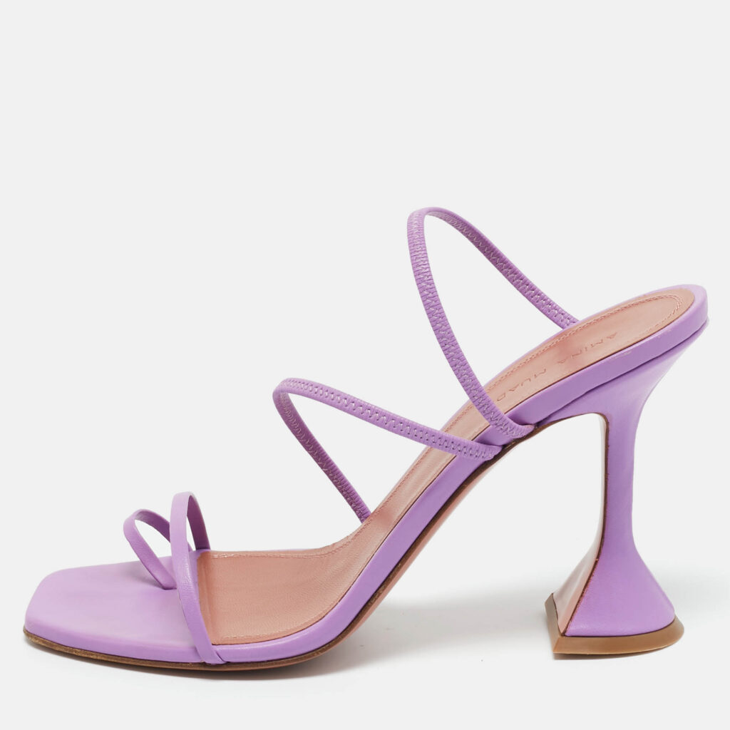 Amina Muaddi Lilac Leather Naima Sandals Size 38