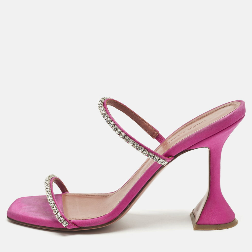 Amina Muaddi Purple Crystal Embellished Satin Gilda Slide Sandals Size 38 Amina Muaddi Purple Crystal Embellished Satin Gilda Slide Sandals Size 38