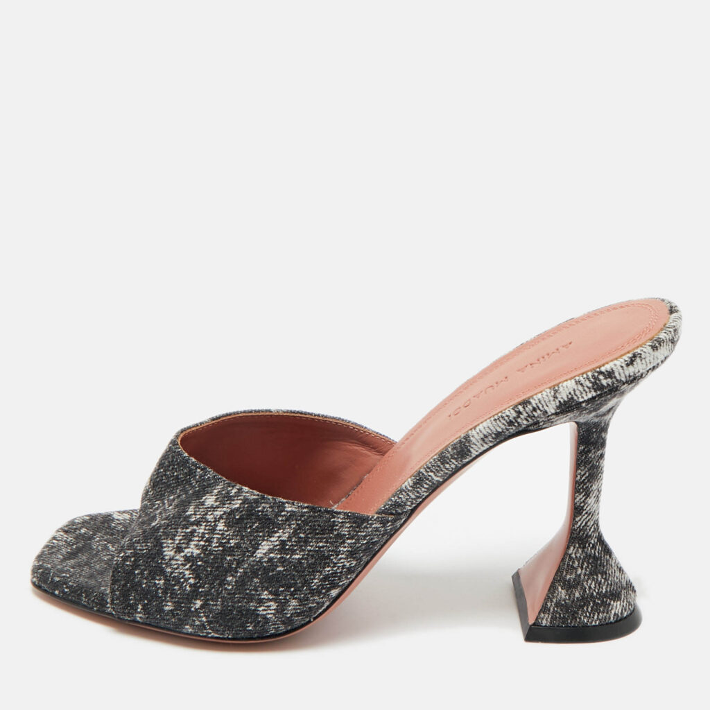 Amina Muaddi Two Tone Denim lupita Slide Sandals Size 37.5