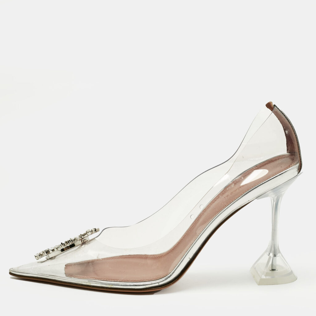 Amina Muaddi Transparent/Silver PVC and Leather Rosie Pointed Toe Pumps Size 41 Amina Muaddi Transparent/Silver PVC and Leather Rosie Pointed Toe Pumps Size 41