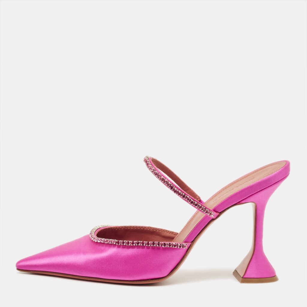 Amina Muaddi Pink Satin Gilda Slingback Pumps Size 41