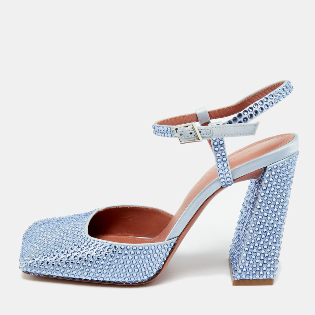 luxury-women-amina-muaddi-used-shoes-p1242633-001-1.jpg Amina Muaddi Blue Satin Crystal Embellished Charlotte Mary Jane Pumps Size 37