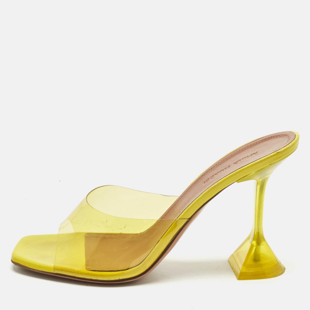 Amina Muaddi Yellow PVC lupita Slide Sandals Size 38.5