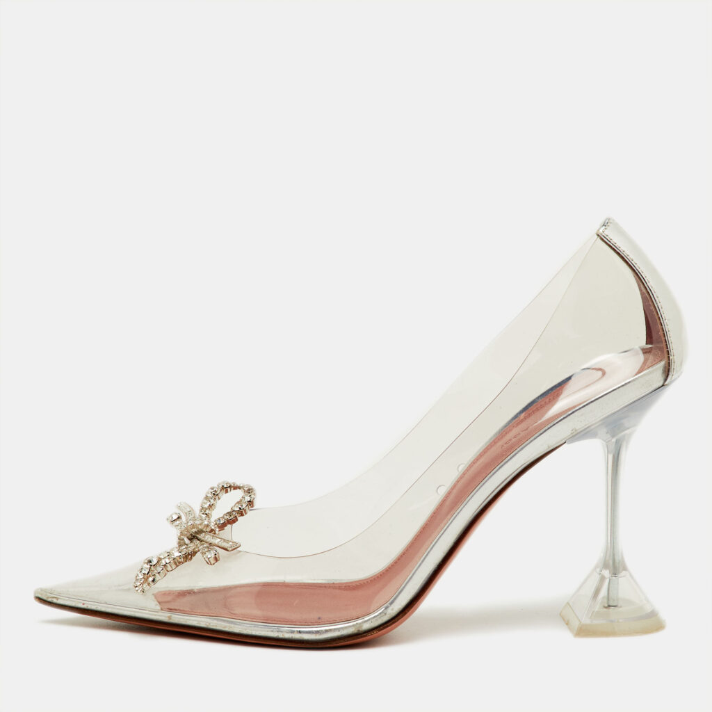 Amina Muaddi Rosie Size 40.5 Transparent/Silver PVC and Leather Pumps