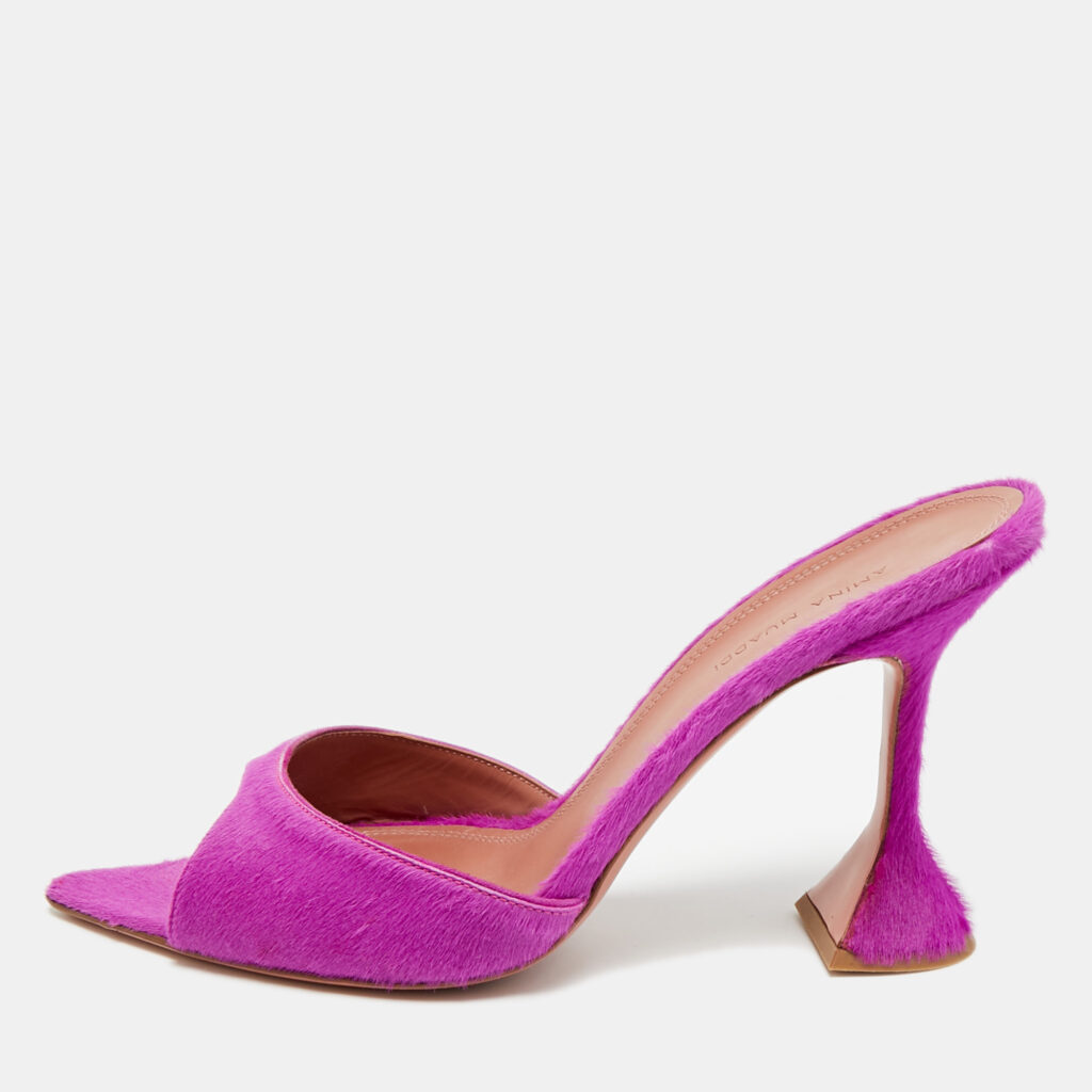 Amina Muaddi Caroline Size 41 Purple Calf Hair Slide Sandals