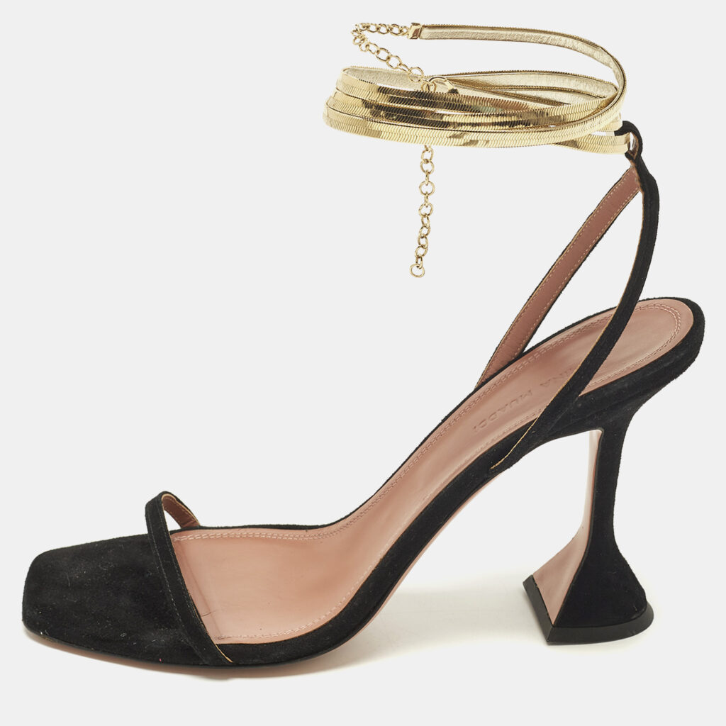 Amina Muaddi Gilda Size 40 Black Suede Ankle Strap Sandals