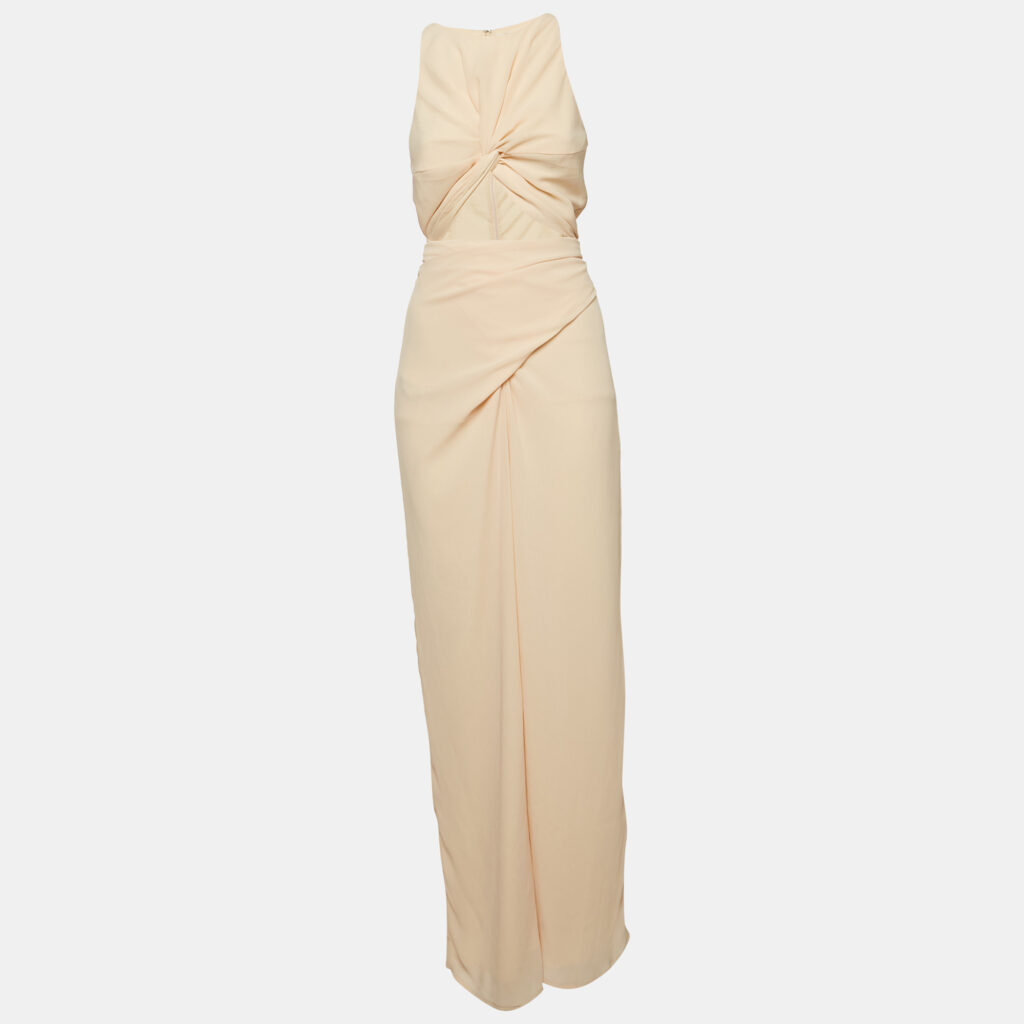Andrea Iyamah Light Orange/Peach Chiffon Cut-Out Tie-Up Detail Jumpsuit S Andrea Iyamah Light Orange/Peach Chiffon Cut-Out Tie-Up Detail Jumpsuit S