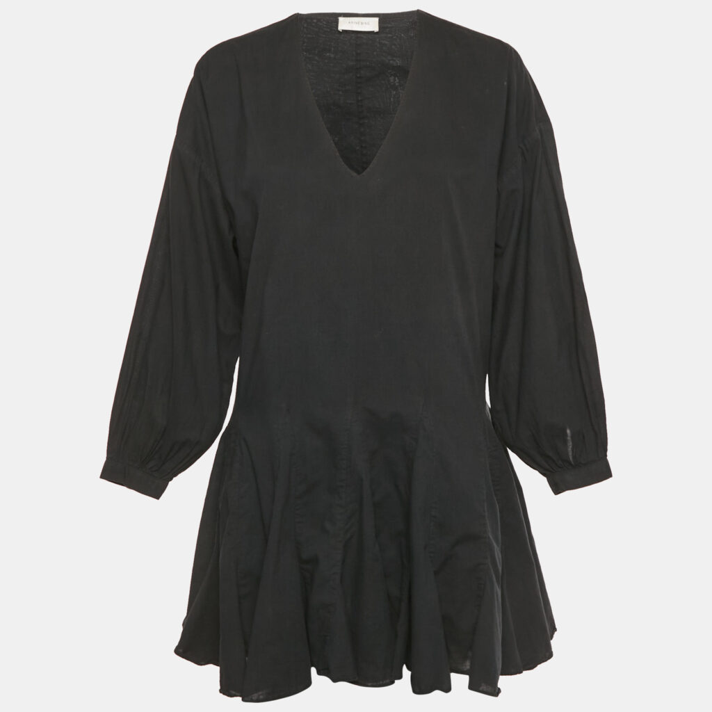 Anine Bing Black Cotton Flared Mini Dress XS Anine Bing Black Cotton Flared Mini Dress XS