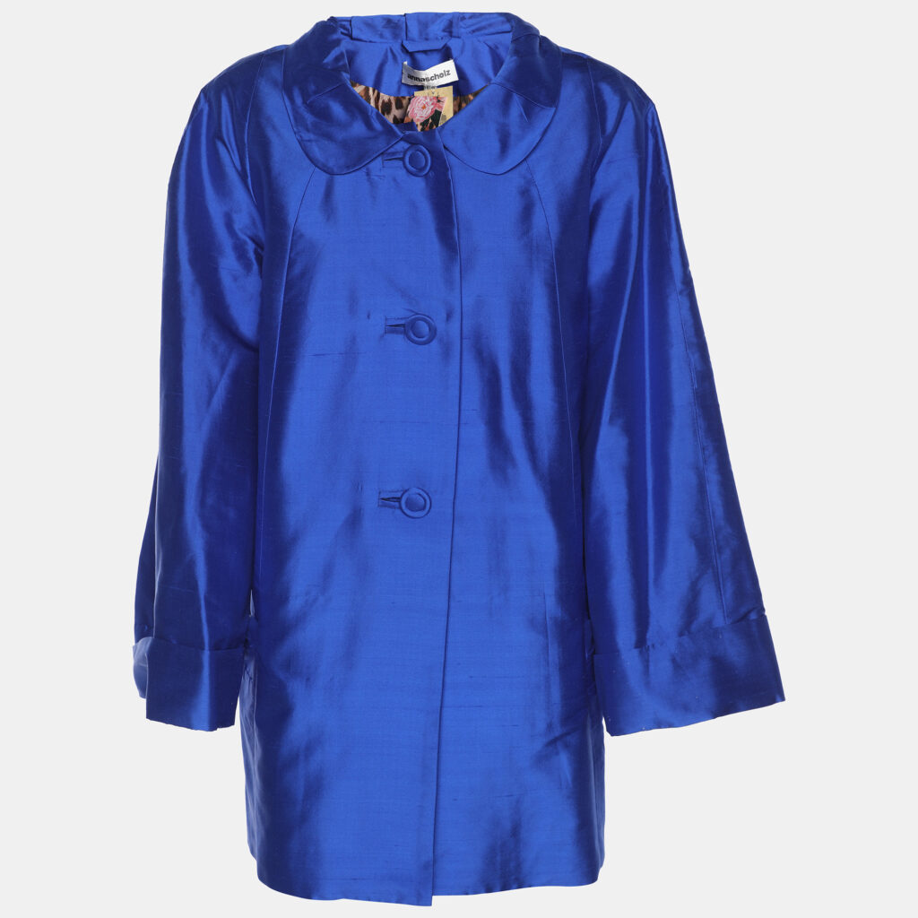 Anna Scholz Blue Dupion Silk Long Sleeve Blouse XL