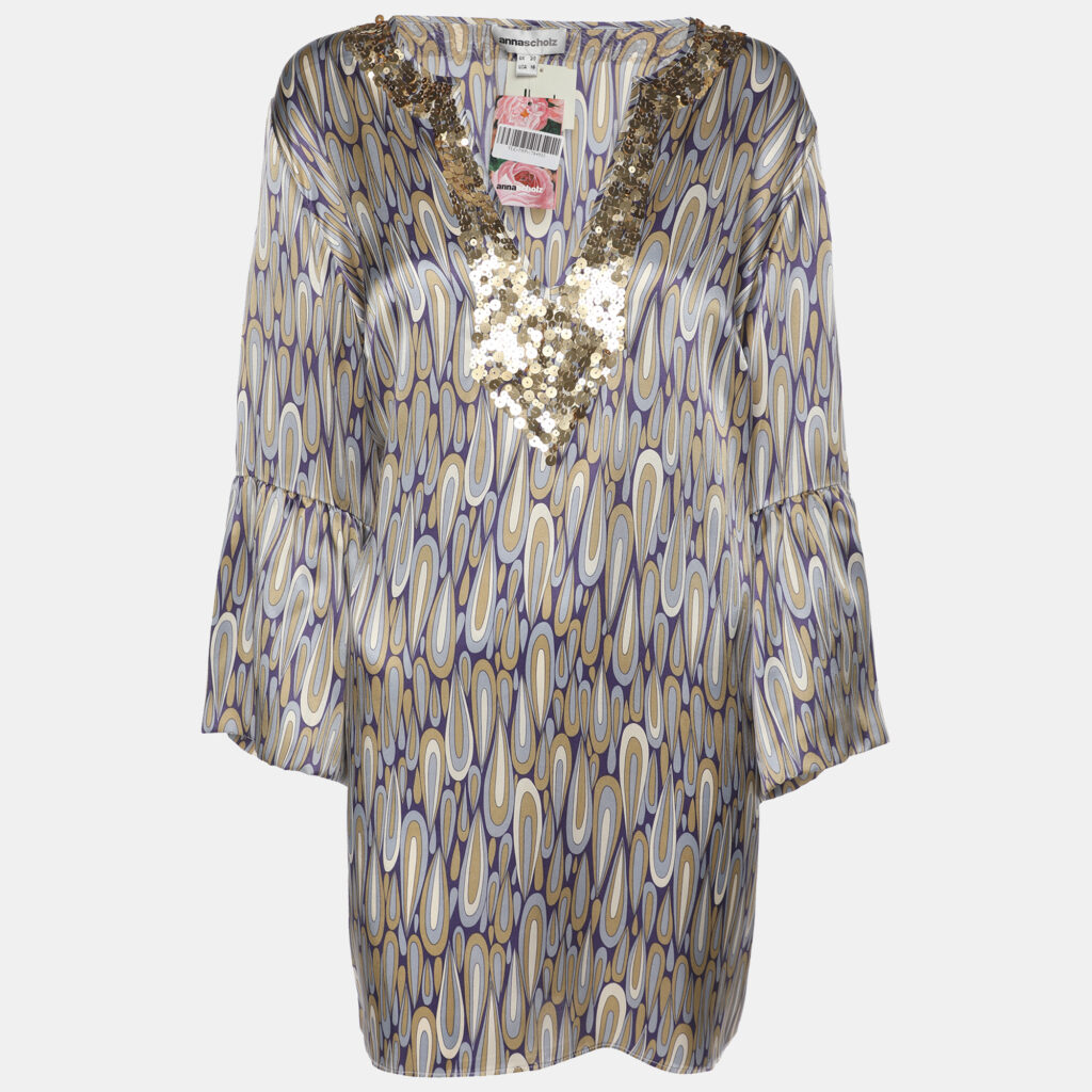luxury-women-anna-scholz-new-clothes-p1186356-005-1.jpg Anna Scholz Multicolor Satin Sequin Embellishment Wide Sleeve V Neck Tunic XL