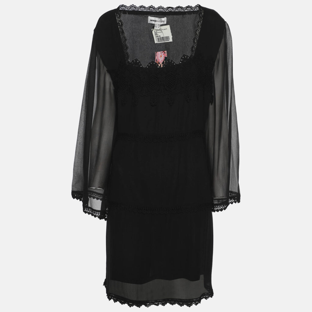 Anna Scholz Black Lace Georgette Long Sleeve Tops XXL