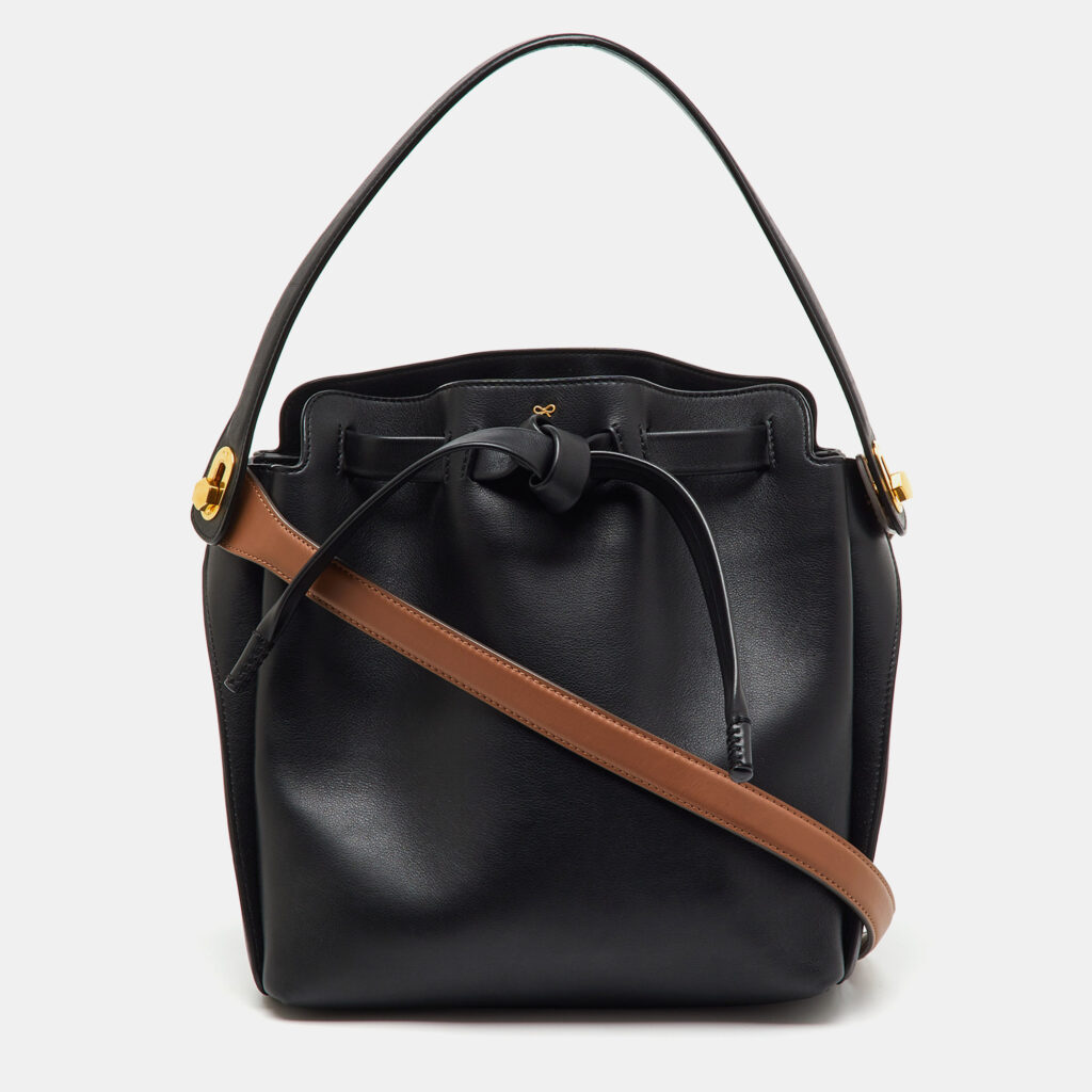 Anya Hindmarch Black Leather Small Shoelace Drawstring Bag Anya Hindmarch Black Leather Small Shoelace Drawstring Bag