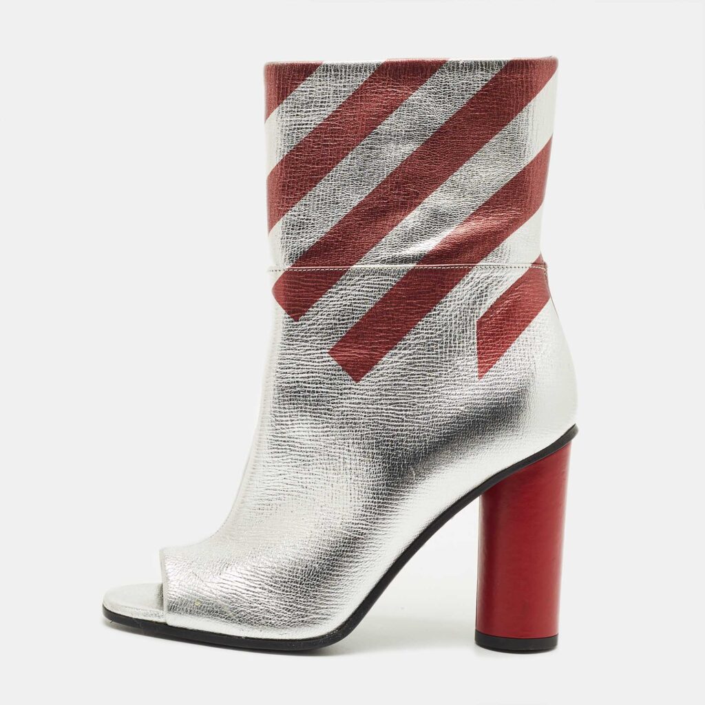 Anya Hindmarch Silver Leather Open Toe Ankle Length Boots Size 39 Anya Hindmarch Silver Leather Open Toe Ankle Length Boots Size 39