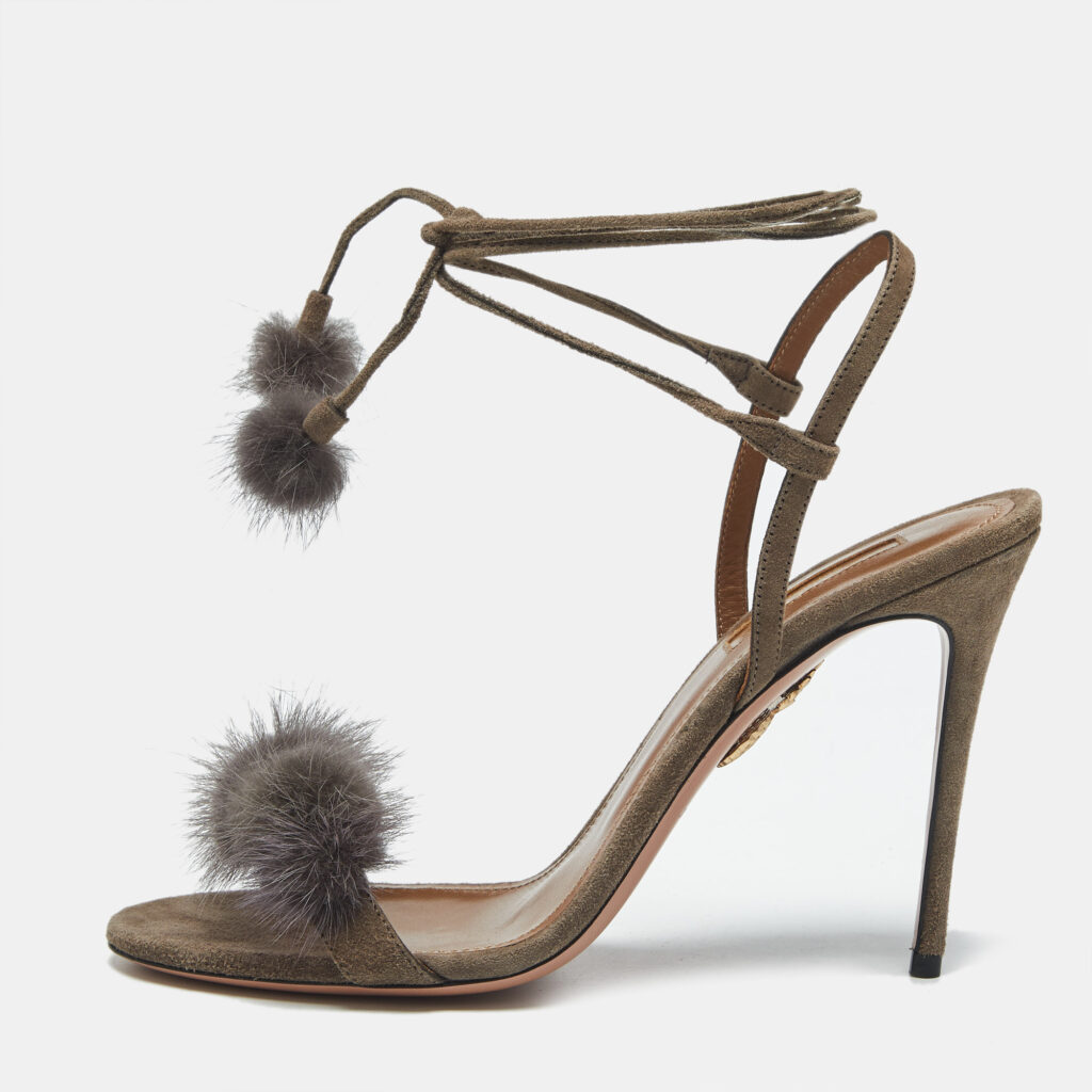 Aquazzura Grey Mink Fur and Suede Wild Russian Ankle Wrap Sandals Size 39 Aquazzura Grey Mink Fur and Suede Wild Russian Ankle Wrap Sandals Size 39