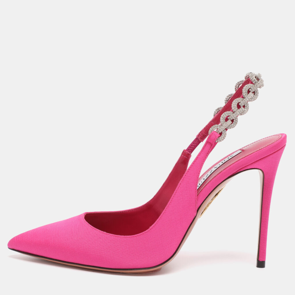 Aquazzura Pink Nylon Love Link Slingback Pumps Size 38