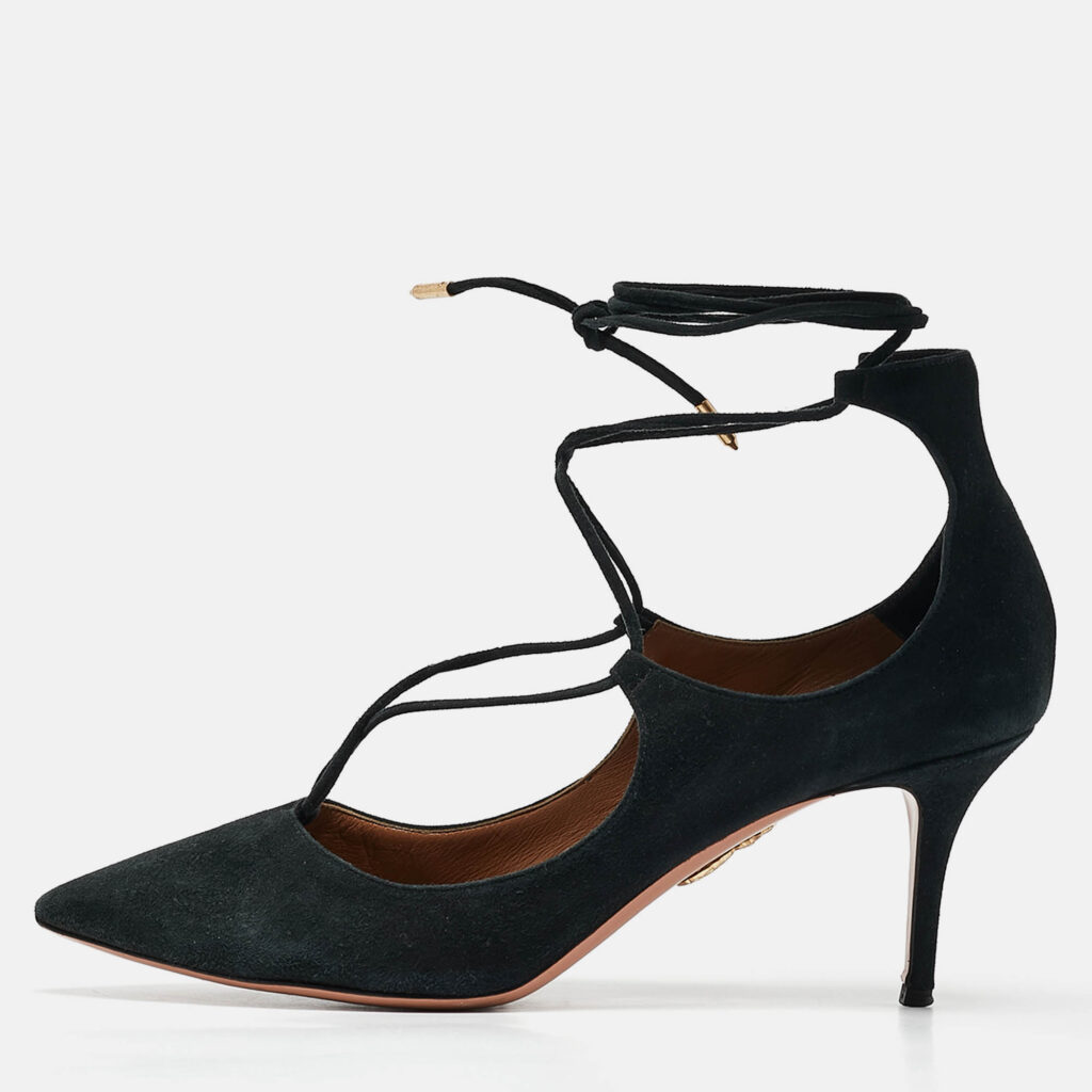 Aquazzura Black Suede Pointed Toe Ankle Wrap Pumps Size 42 Aquazzura Black Suede Pointed Toe Ankle Wrap Pumps Size 42