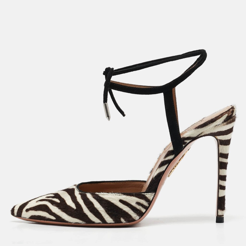 Aquazzura Cream/Brown Calf Hair Pointed Toe Ankle Tie Pumps Size 36 Aquazzura Cream/Brown Calf Hair Pointed Toe Ankle Tie Pumps Size 36