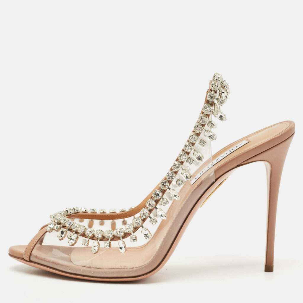 Aquazzura Beige Leather and PVC Temptation Slingback Sandals Size 41