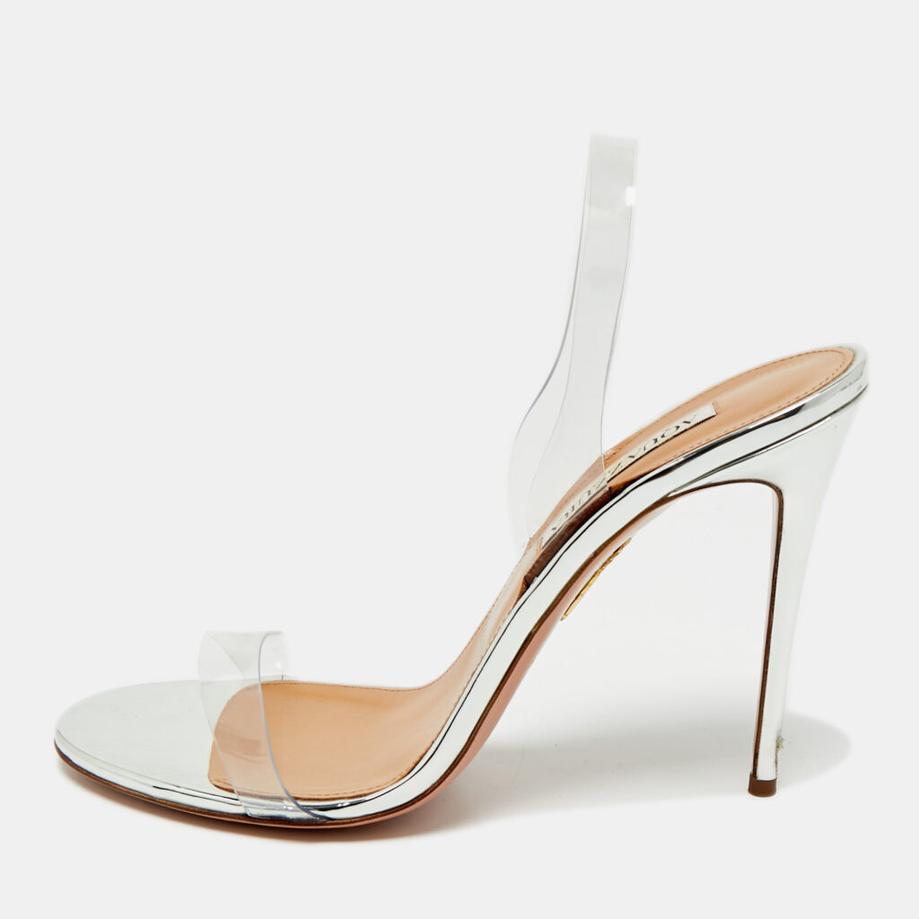 Aquazzura Silver PVC So Nude Slingback Sandals Size 40