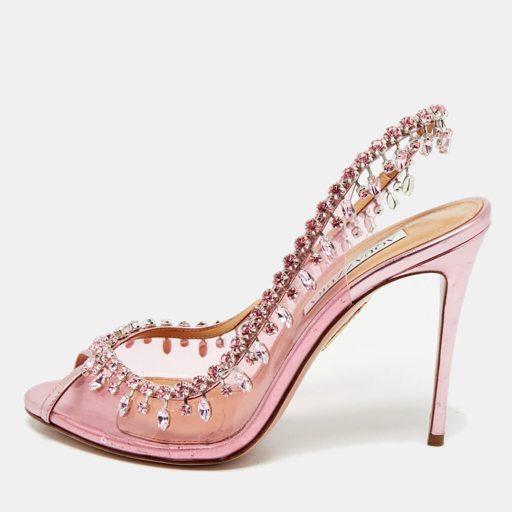 Aquazzura Rose Pink Leather and PVC Temptation Slingback Pumps Size 38 Aquazzura Rose Pink Leather and PVC Temptation Slingback Pumps Size 38