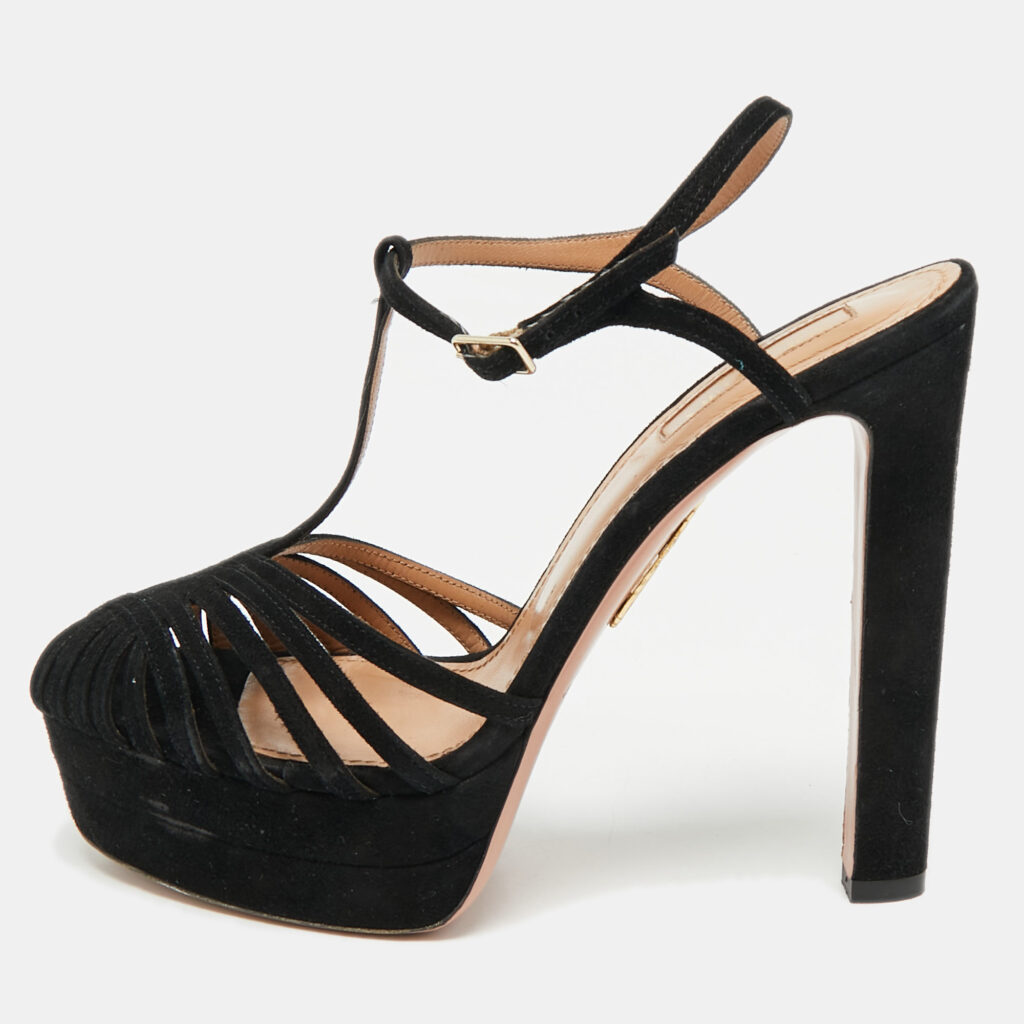 Aquazzura Black Suede Platform Ankle Strap Sandals Size 38.5 Aquazzura Black Suede Platform Ankle Strap Sandals Size 38.5