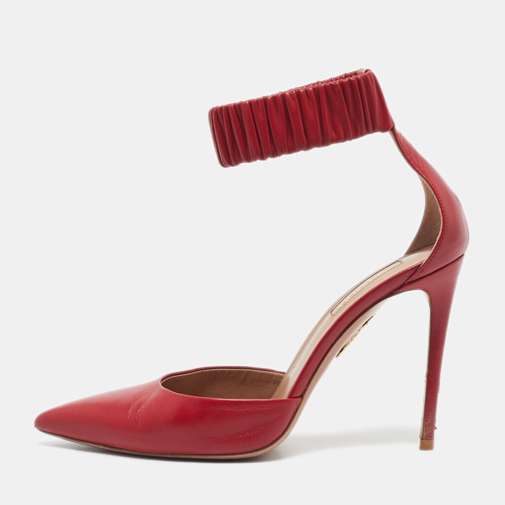 Aquazzura Red Leather Ankle Cuff Pointed Toe Sandals Size 38.5