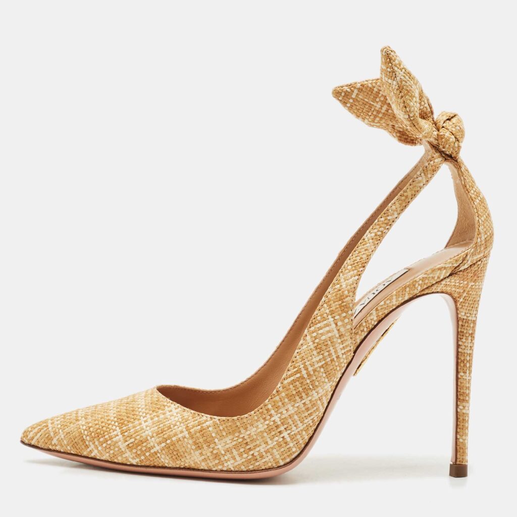 Aquazzura Beige Woven Raffia Bow Tie Pumps Size 35 Aquazzura Beige Woven Raffia Bow Tie Pumps Size 35
