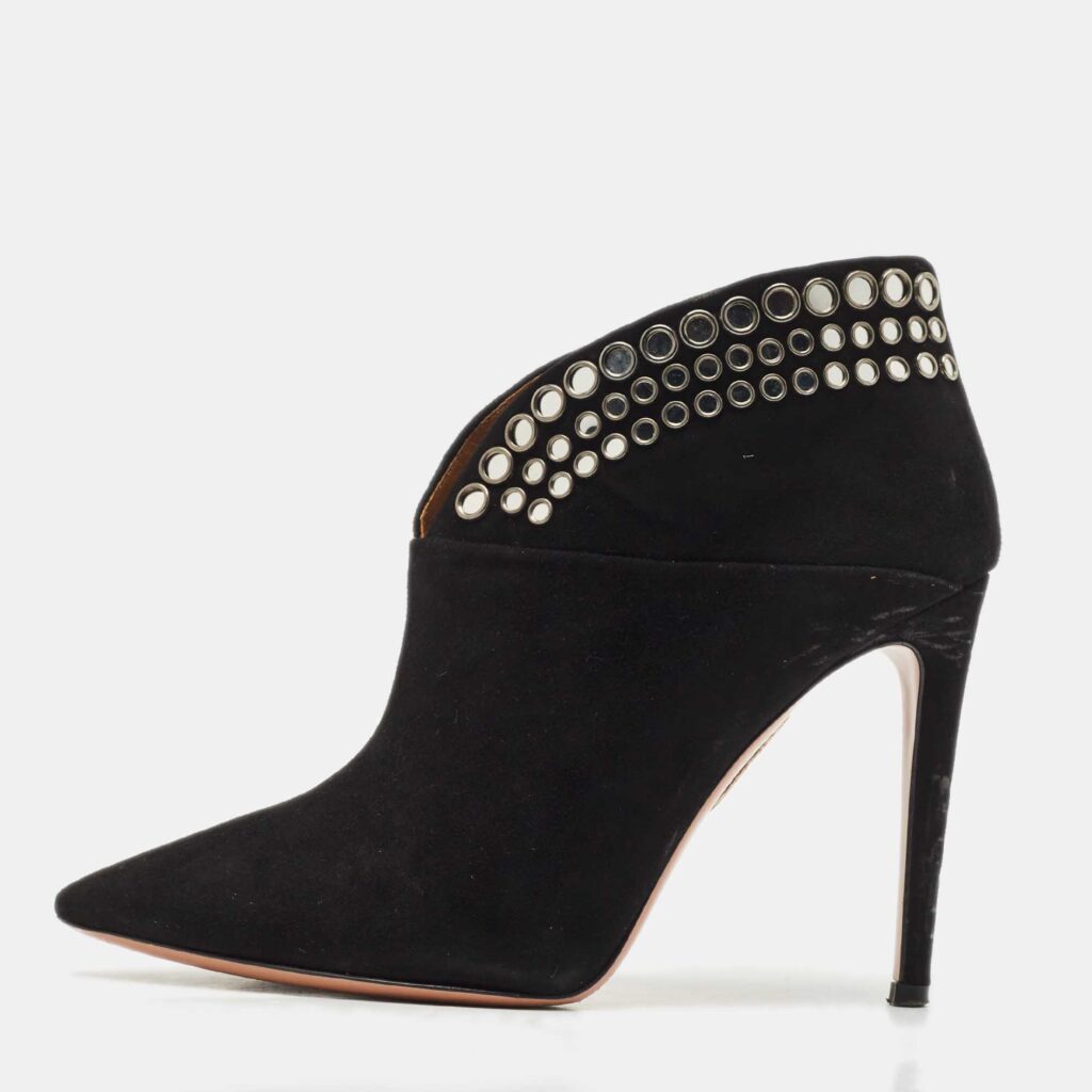 luxury-women-aquazzura-used-shoes-p1189662-003.jpg Aquazzura Black Suede Disco Booties Size 36.5