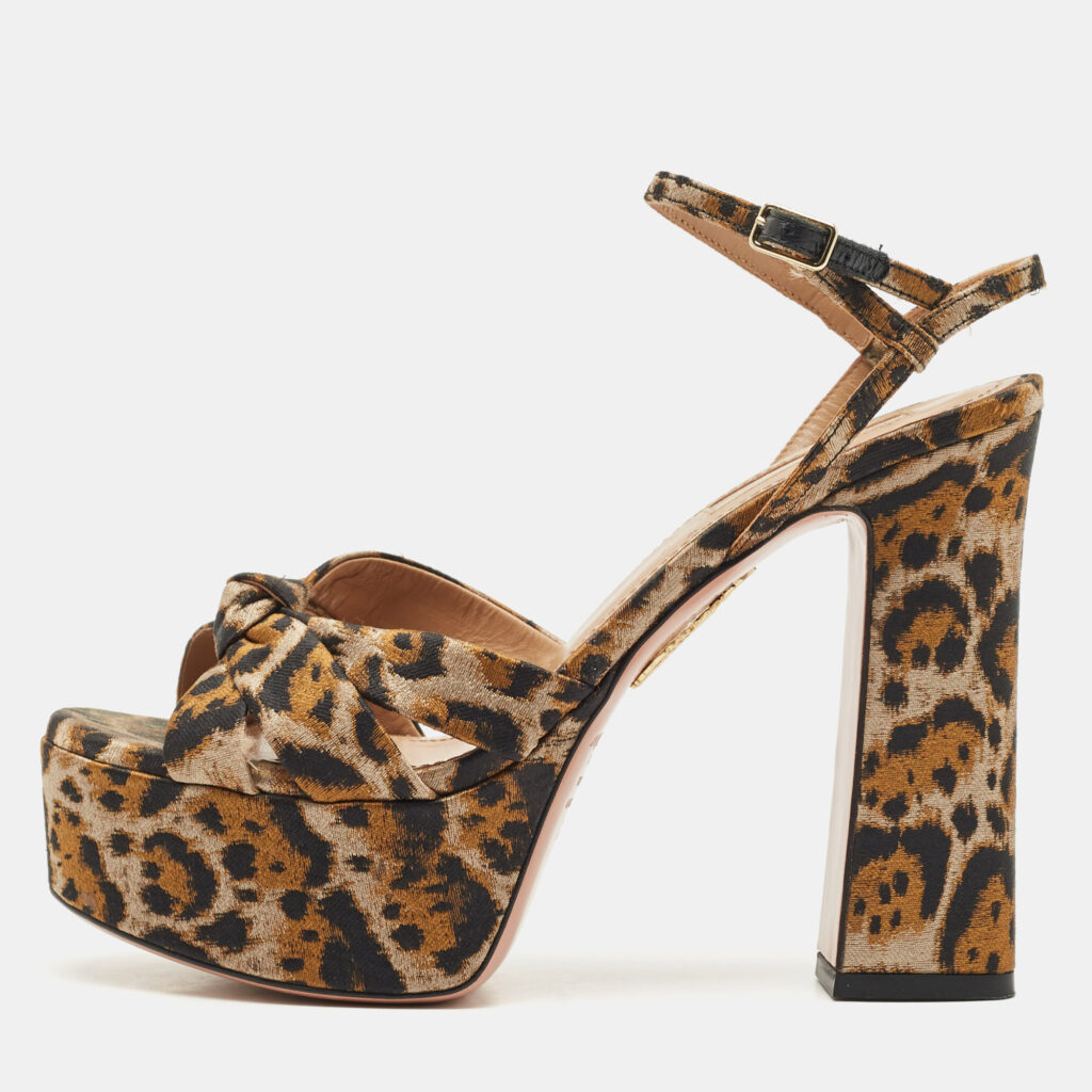 Aquazzura Multicolor Jacquard Baba Plateau Ankle Strap Sandals Size 36