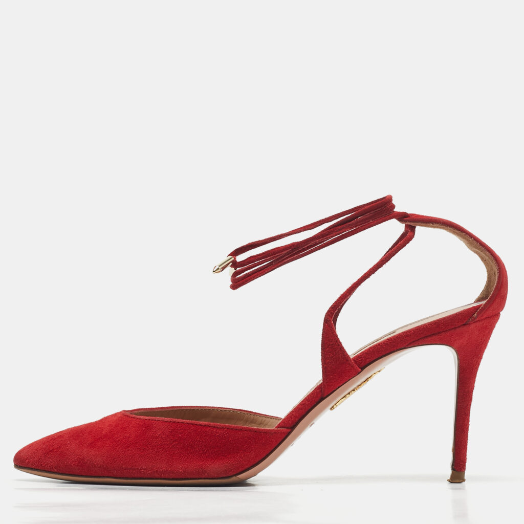 Aquazzura Red Suede Matilde Ankle Wrap Pumps Size 40 Aquazzura Red Suede Matilde Ankle Wrap Pumps Size 40