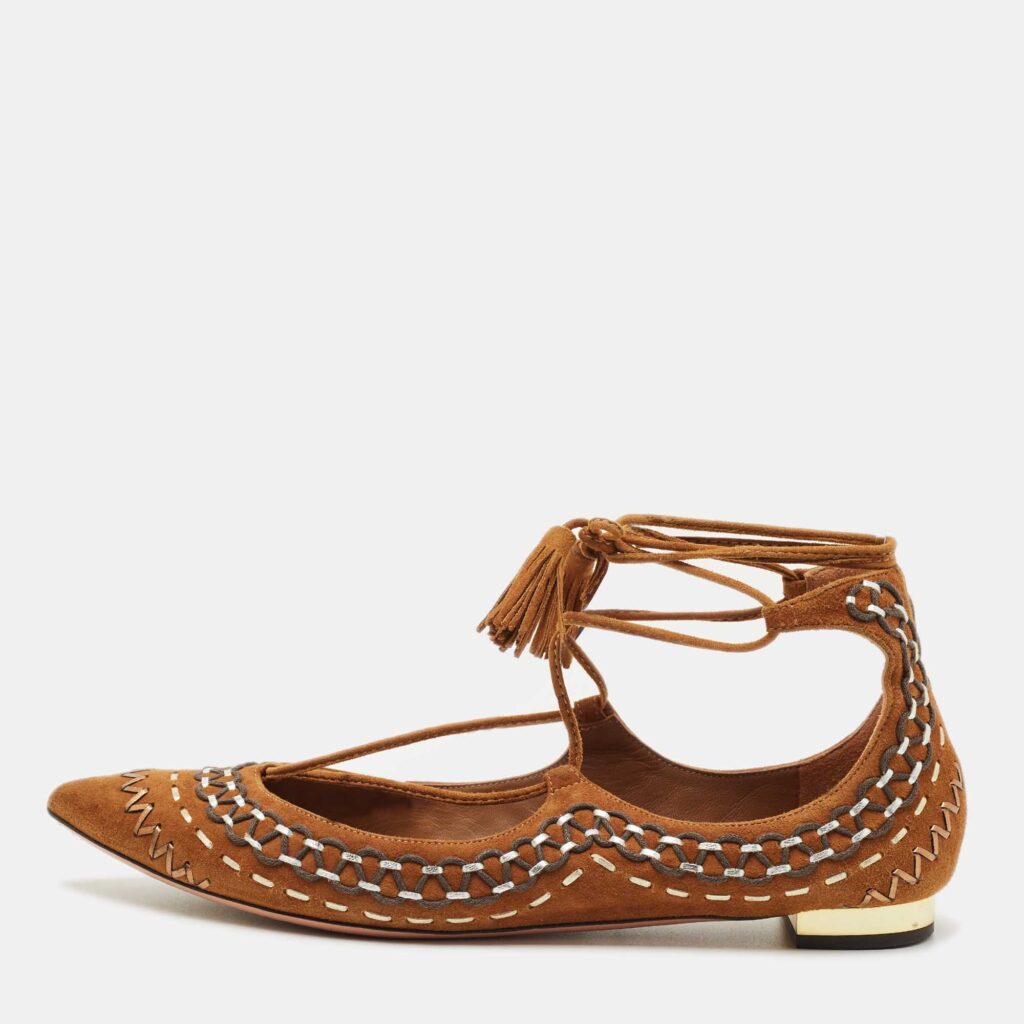 Aquazzura Brown Suede Ankle Wrap Ballet Flats Size 38.5 Aquazzura Brown Suede Ankle Wrap Ballet Flats Size 38.5