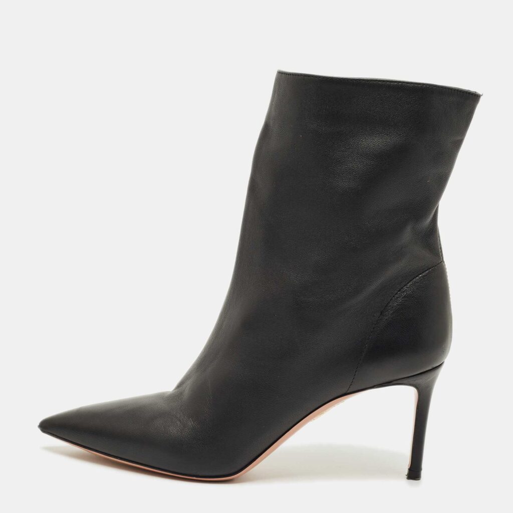 Aquazzura Black Leather Pointed Toe Ankle Length Boots Size 37.5 Aquazzura Black Leather Pointed Toe Ankle Length Boots Size 37.5