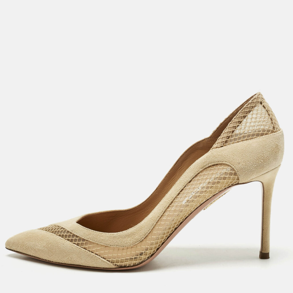 Aquazzura Beige Mesh and Suede Dalia Pumps Size 39 Aquazzura Beige Mesh and Suede Dalia Pumps Size 39