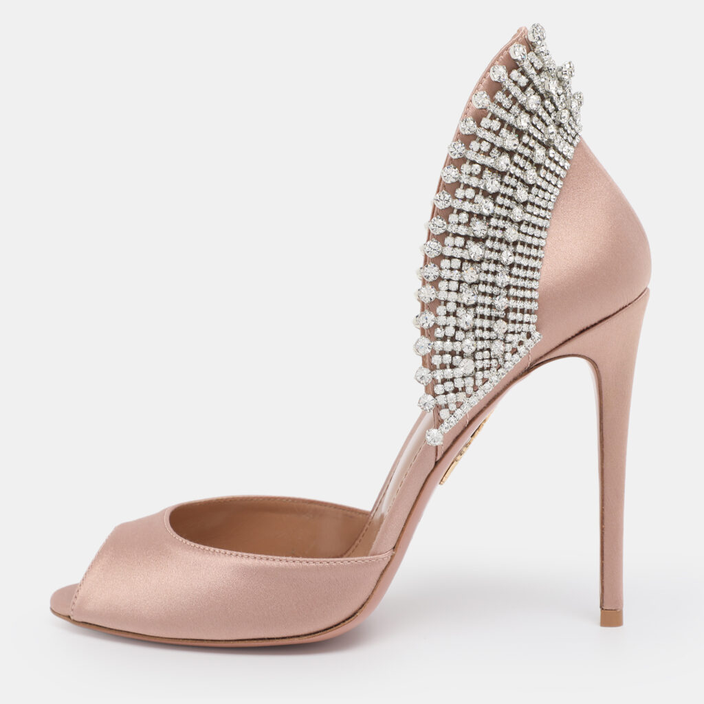 Aquazzura Nude Pink Satin Crystal Embellished Concorde D'orsay Pumps Size 38.5 Aquazzura Nude Pink Satin Crystal Embellished Concorde D'orsay Pumps Size 38.5