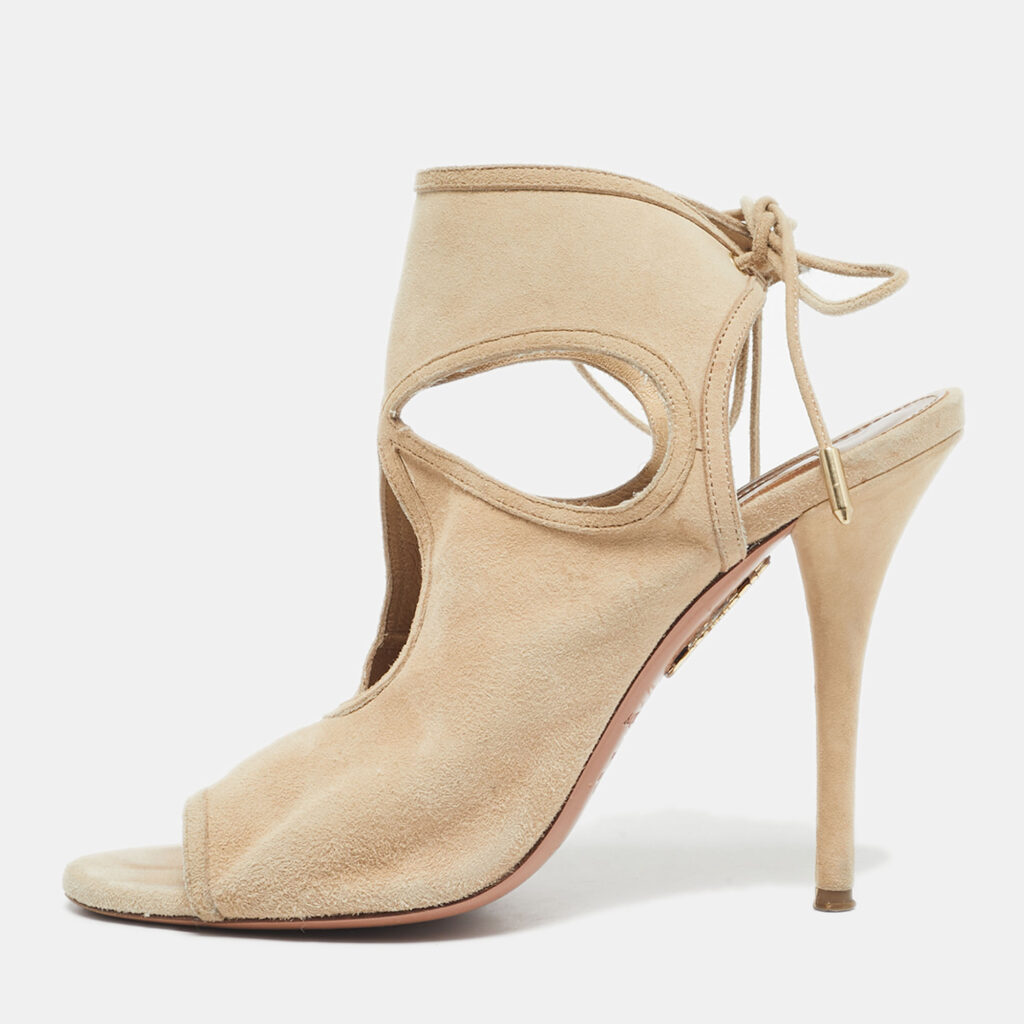 Aquazzura Beige Suede Sexy Thing Cut Out Ankle Tie Up Sandals Size 37 Aquazzura Beige Suede Sexy Thing Cut Out Ankle Tie Up Sandals Size 37
